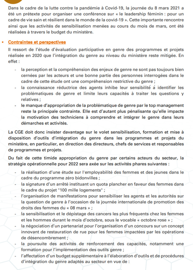 Budgétisation sensible au Genre: Comment l'intégration du Genre dans la planification opérationnelle des Ministères a été faite (Document, partie2)