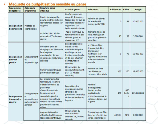Budgétisation sensible au Genre: Comment l'intégration du Genre dans la planification opérationnelle des Ministères a été faite (Document, partie3)