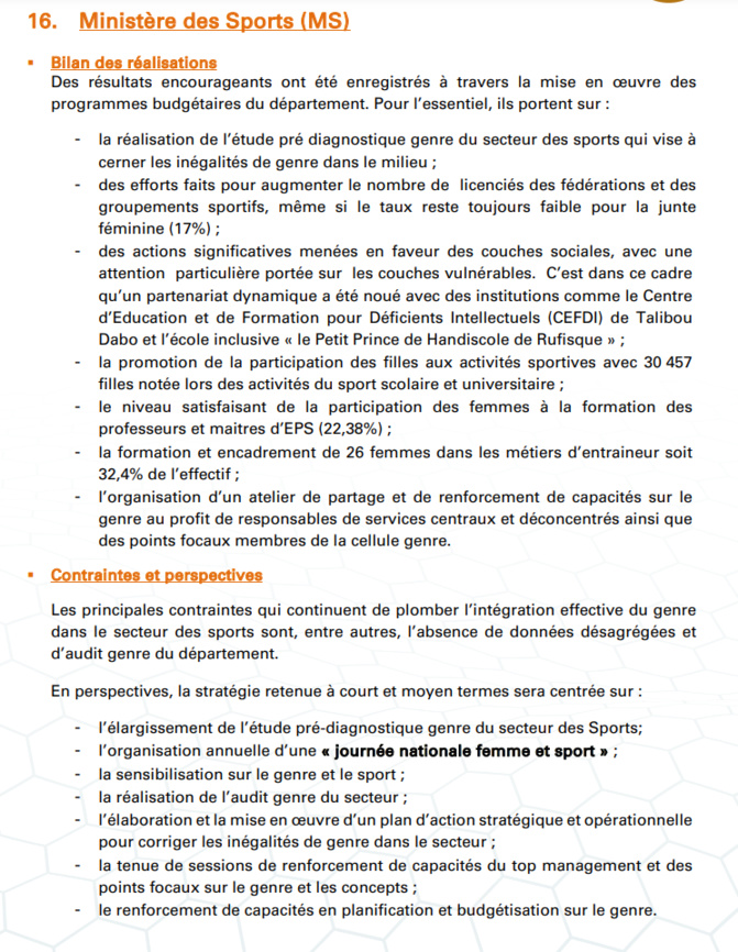Budgétisation sensible au Genre: Comment l'intégration du Genre dans la planification opérationnelle des Ministères a été faite (Document, partie3)