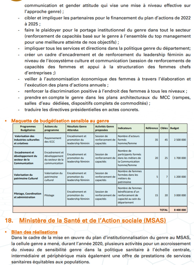 Budgétisation sensible au Genre: Comment l'intégration du Genre dans la planification opérationnelle des Ministères a été faite (Document, partie3)