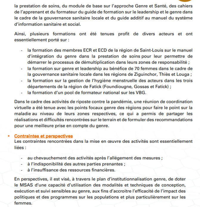 Budgétisation sensible au Genre: Comment l'intégration du Genre dans la planification opérationnelle des Ministères a été faite (Document, partie3)