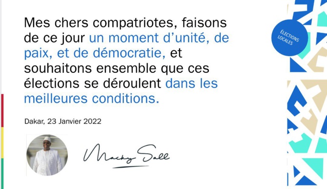 Macky Sall aux Sénégalais: « Faisons de ce jour, un moment d’unité, de paix et de démocratie » Macky Sall aux Sénégalais: « Faisons de ce jour, un moment d’unité, de paix et de démocratie »