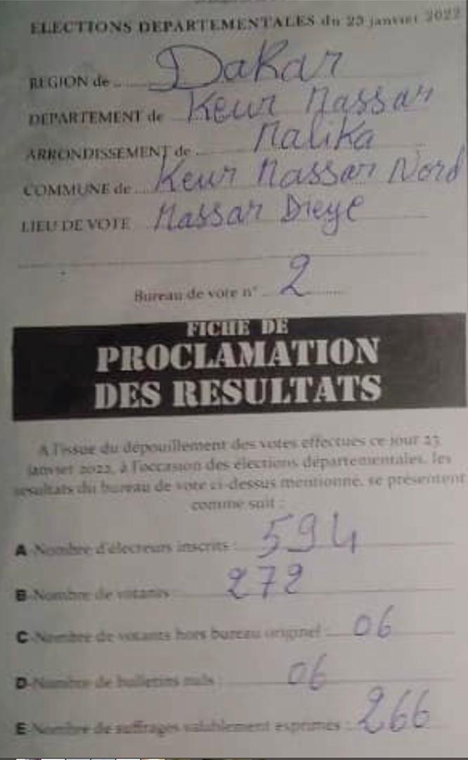 Keur Massar Nord Bureau 2: Yaw domine BBY, 95 voix contre 84