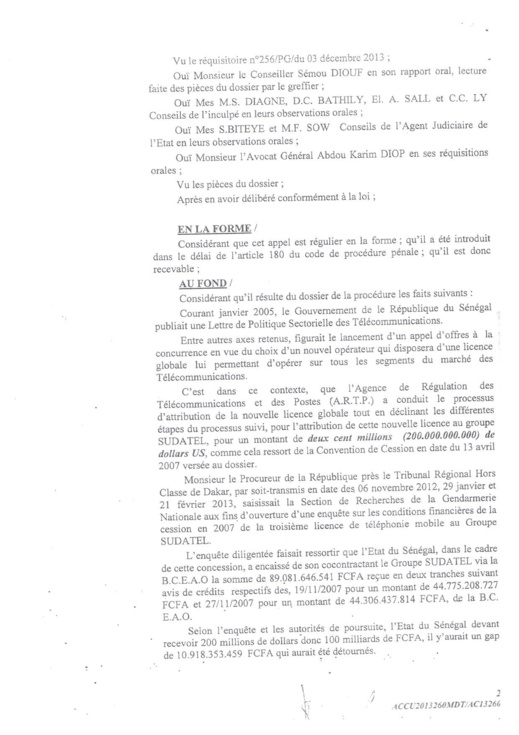[Documents exclusifs] Affaire Sudatel: La Chambre d'accusation ordonne la mise en liberté "immédiate" de Thierno Ousmane Sy
