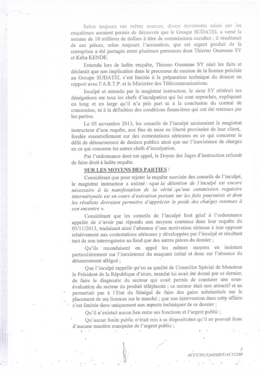 [Documents exclusifs] Affaire Sudatel: La Chambre d'accusation ordonne la mise en liberté "immédiate" de Thierno Ousmane Sy