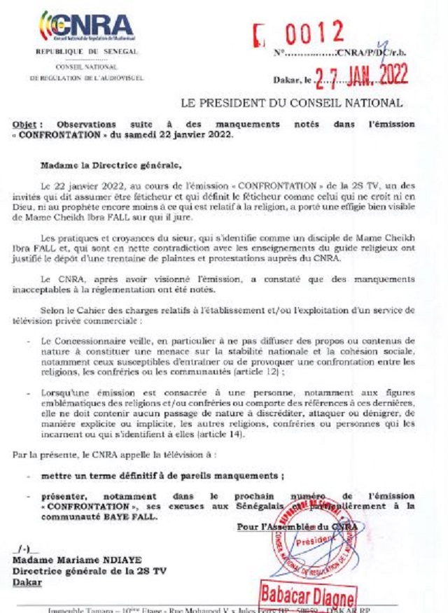 Manquements notés à l’émission « Confrontation » : la CNRA rappelle la 2 STv à l’ordre, plus injonction de présenter ses excuses Manquements notés à l’émission « Confrontation » : la CNRA rappelle la 2 STv à l’ordre, plus injonction de présenter ses excuses