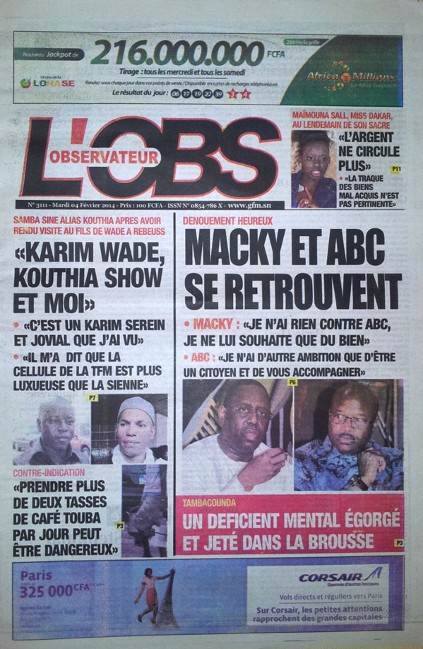 A la Une des Journaux en images du mardi 04 février 2014