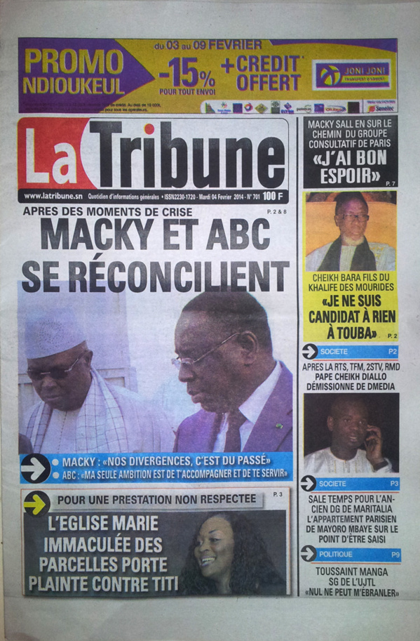 A la Une des Journaux en images du mardi 04 février 2014