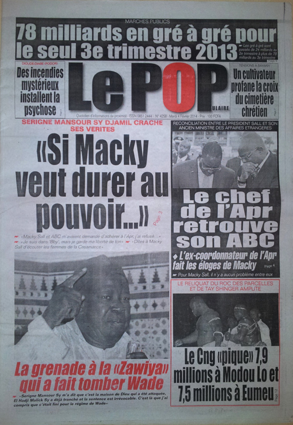 A la Une des Journaux en images du mardi 04 février 2014