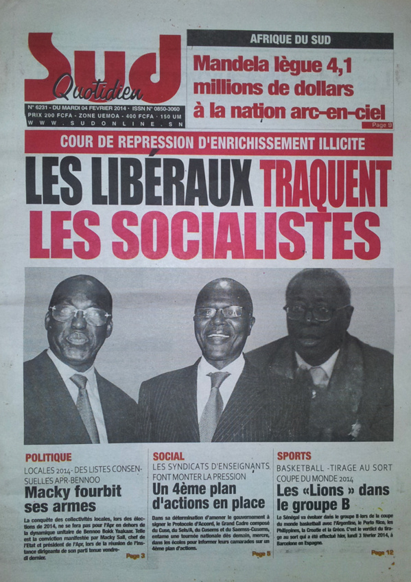 A la Une des Journaux en images du mardi 04 février 2014