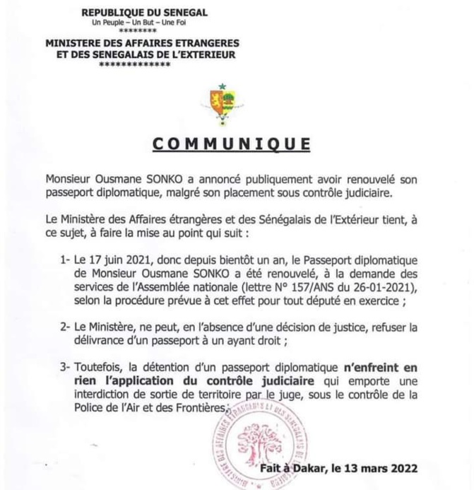 Affaire du passeport diplomatique d’Ousmane Sonko: Le gouvernement répond