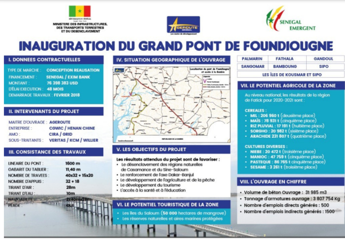 Infrastructures: Le Président Macky Sall inaugure le Grand Pont de Foundiougne, ce samedi 26 mars 2022