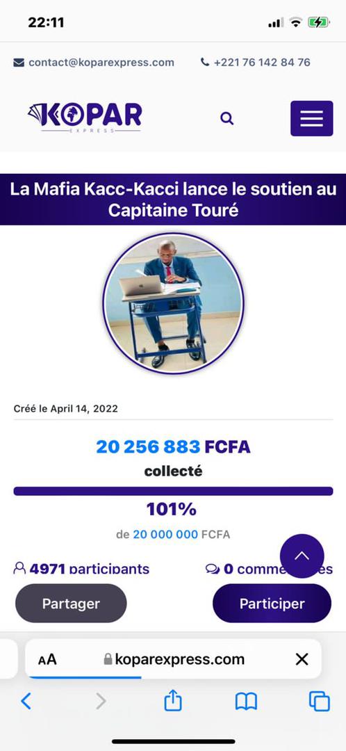 Cotisation record: 20 mois de salaire pour capitaine Oumar Touré avec 20 millions récoltés