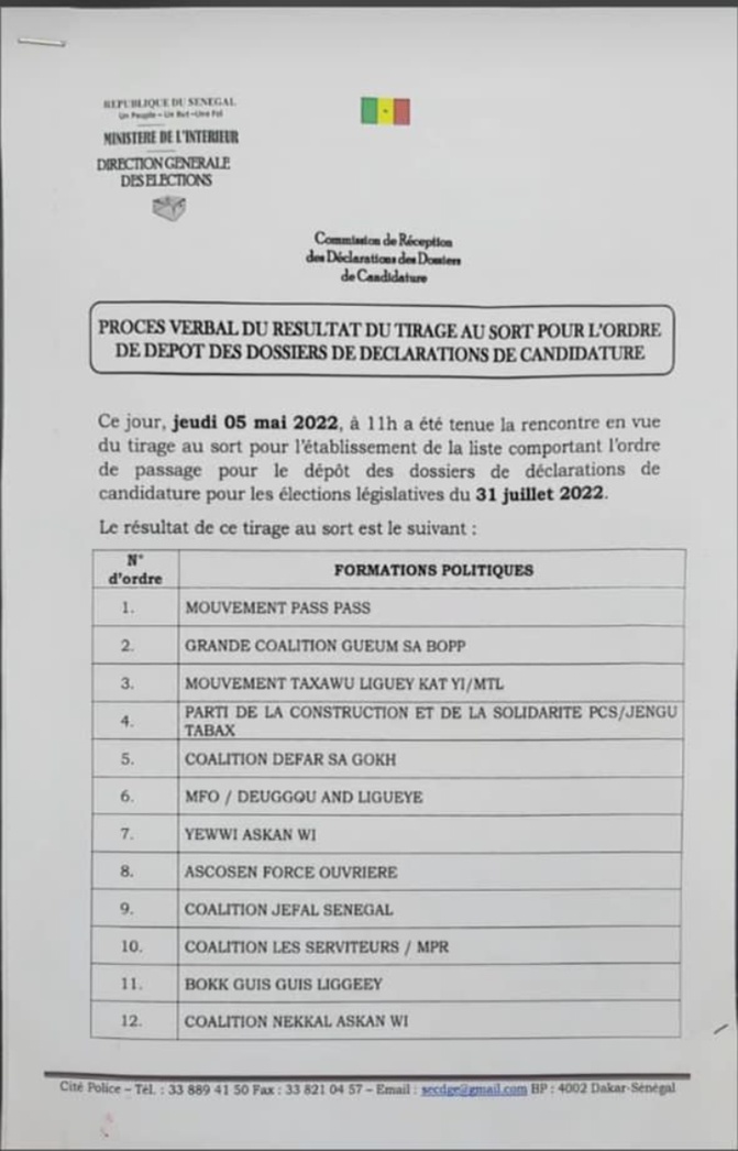Tirage au sort des dépôts de candidatures : L'ordre de passage exposé