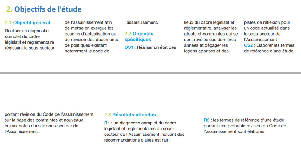 Diagnostic du cadre législatif et règlementaire dans le sous-secteur de l'assainissement : Termes de référence pour le recrutement d’un consultant