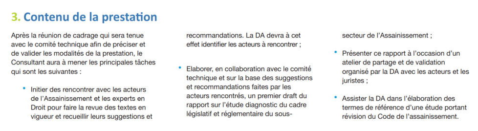 Diagnostic du cadre législatif et règlementaire dans le sous-secteur de l'assainissement : Termes de référence pour le recrutement d’un consultant