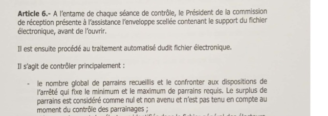 Le surplus de parrainages n'a aucun effet sur la validité d'une liste, selon l'article 6 d'un arrêté ministériel