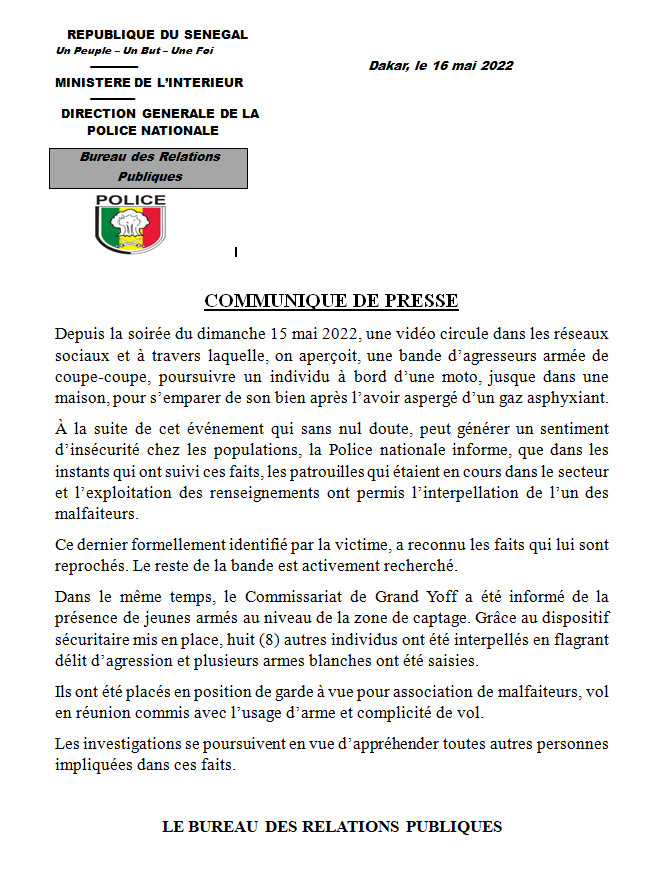 Agresseurs armés poursuivant un scootériste: Le BRP annonce l'arrestation de huit autres individus Agresseurs armés poursuivant un scootériste: Le BRP annonce l'arrestation de huit autres individus