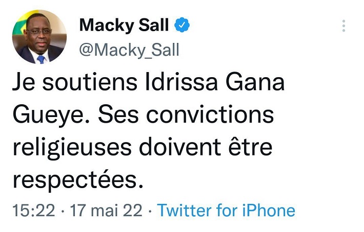 Macky Sall exprime son soutien à Idrissa Gana Guèye : « Ses convictions religieuses doivent être respectées »