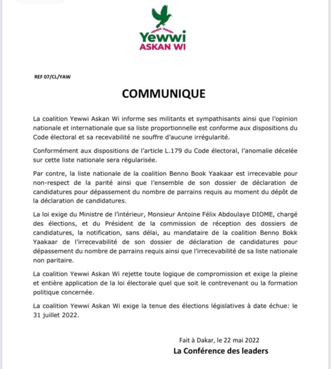 Nouvelle sortie de Yaw: "Notre liste proportionnelle est conforme aux dispositions du code électoral..."