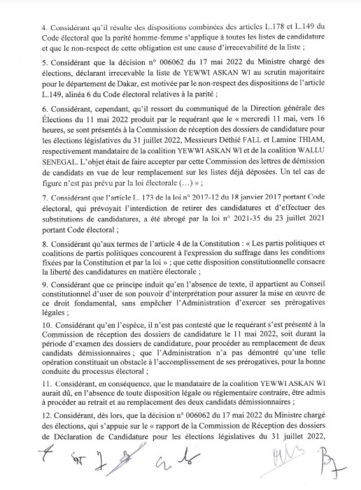 Voici la Décision du Conseil constitutionnel qui annule celle de la DGE (Document) au profit de YAW