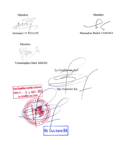Voici la Décision du Conseil constitutionnel qui annule celle de la DGE (Document) au profit de YAW