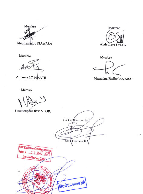 Décision n°7 : Le Conseil Constitutionnel rejette le recours de DEFAR SA GOKH (Document)