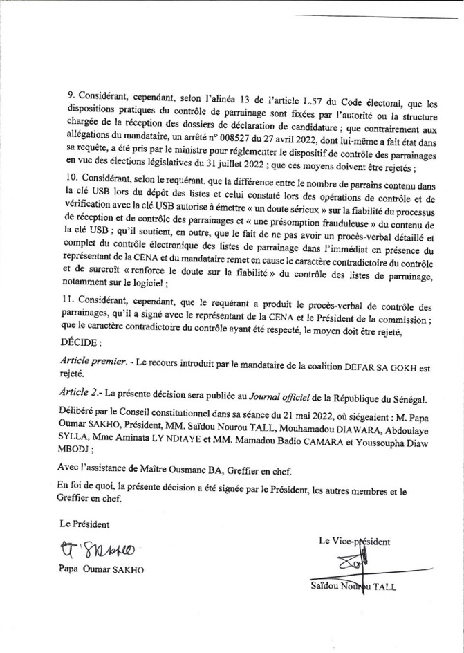 Recours pour les Législatives 2022 : Voici ce que le Conseil constitutionnel a tranché Recours pour les Législatives 2022 : Voici ce que le Conseil constitutionnel a tranché