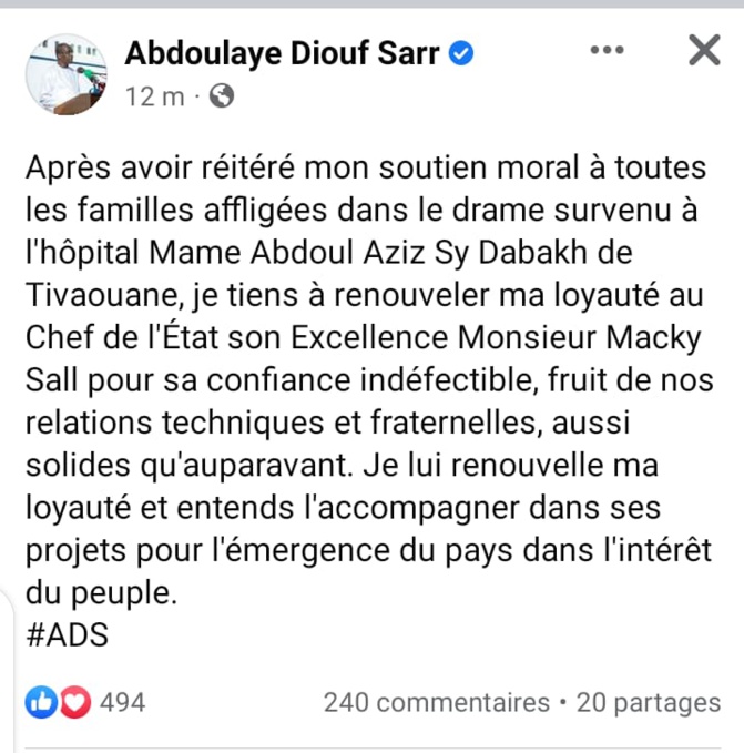 Limogé, Abdoulaye Diouf Sarr se fend d'un tweet et...remercie Macky Sall