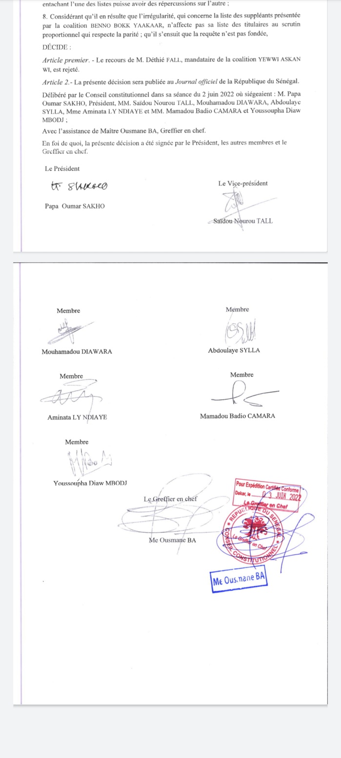 Le ministère de l'Intérieur confirmé par les 7 sages : les recours de YAW rejetés (documents) Le ministère de l'Intérieur confirmé par les 7 sages : les recours de YAW rejetés (documents)