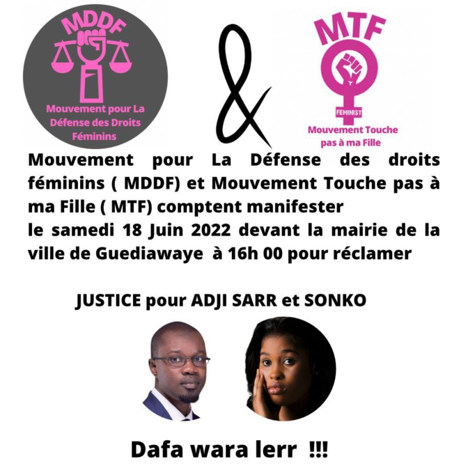 Affaire Adji Sarr-Ousmane Sonko : Le Mouvement pour la défense des droits féminins et le Mouvement touche pas à ma fille, annoncent une grande manifestation 