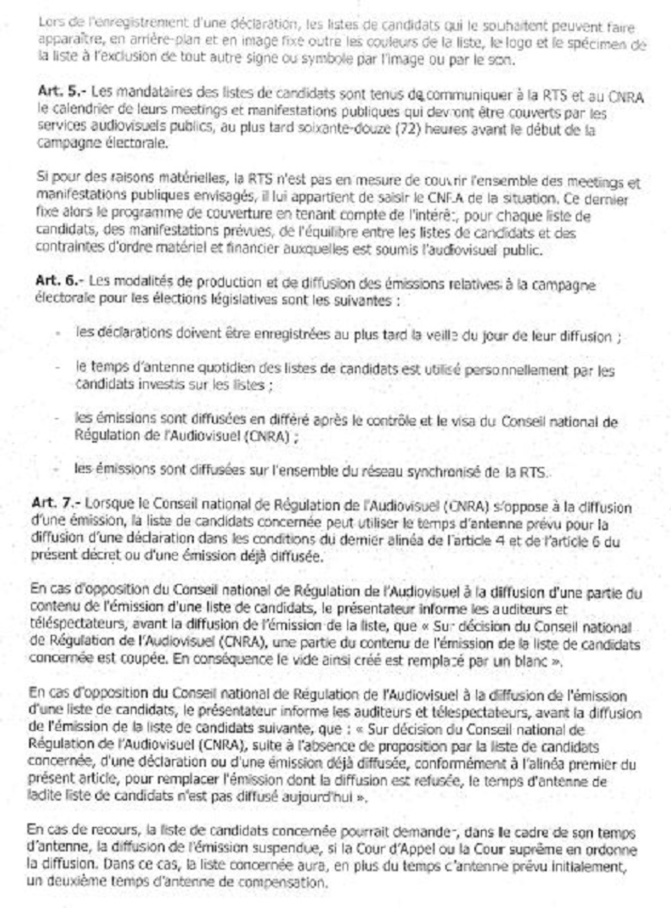 Elections législatives du 31 juillet 2022 : le Décret portant sur le temps d'antenne imparti aux candidats