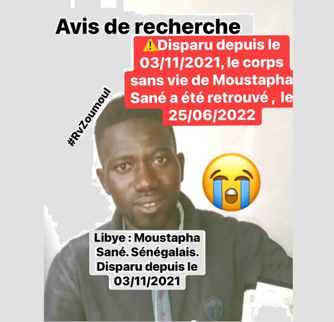 Libye : disparu depuis le 03/11/2021, le corps sans vie de Moustapha Sané a été retrouvé la semaine dernière, sur une plage