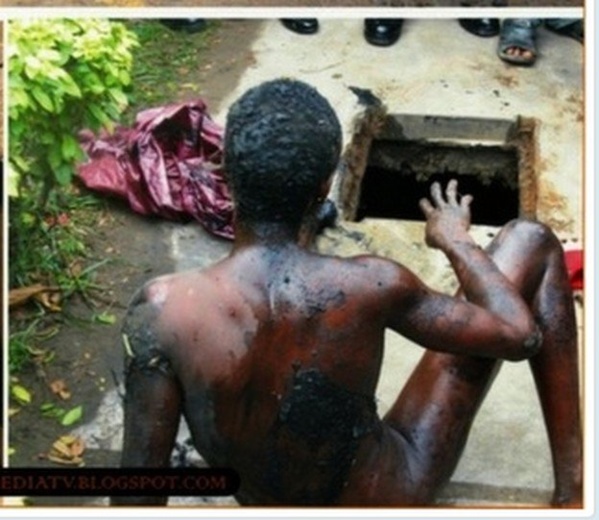 (5) Photos choquantes – Nigéria : Une présumée sorcière se change en un oiseau et reste coincée sous un drainage à Lagos… Regardez