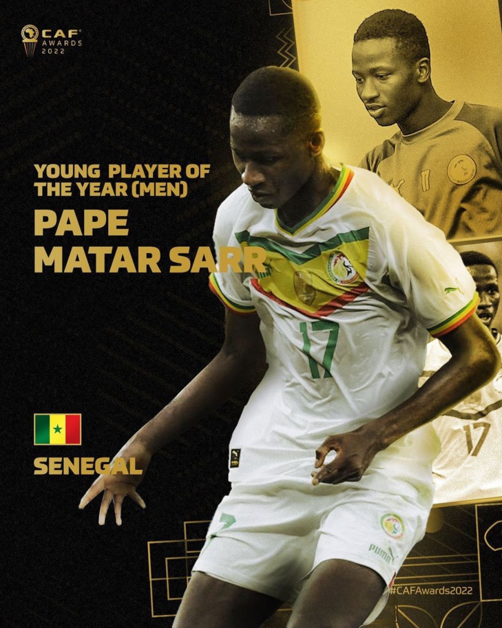 Pape Matar Sarr remporte le trophée du Meilleur Jeune de l’année ! #CAFAwards2022
