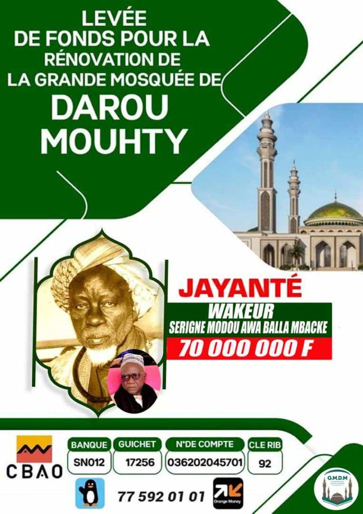 Construction de la mosquée de Darou Mouhty : La famille de Serigne Awa Balla Mbacké contribue à hauteur de 70 000 000 FCfa