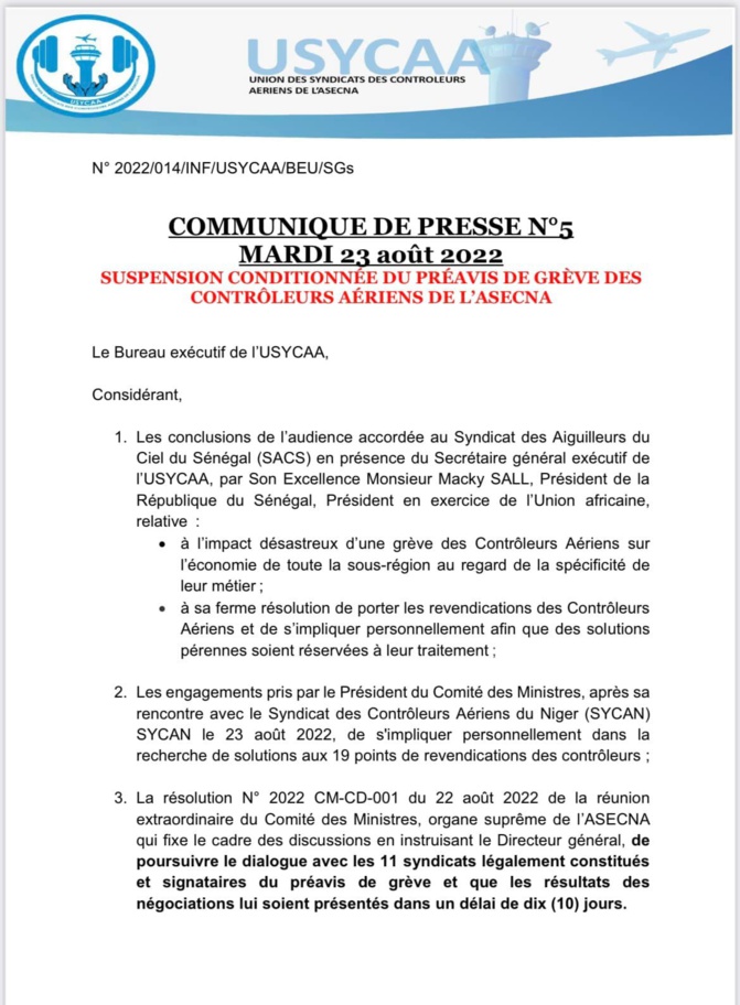 Grève des contrôleurs aériens de l'ASECNA: Macky sauve l'Afrique d'une paralysie du transport aérien.