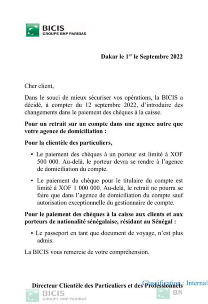 Changement dans le secteur bancaire : La BICIS plafonne les retraits hors domiciliation des clients…