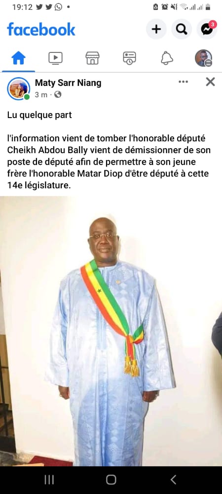 Assemblée nationale: Cheikh Abdou Bally démissionne et donne son poste de député à son jeune frère