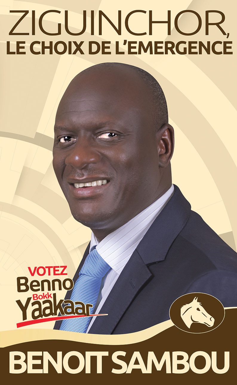 Les affiches de campagne de Benoit Sambou, candidat à la mairie de Ziguinchor