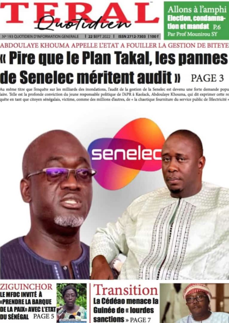 Audit de la Senelec réclamé : Abdoulaye Khouma, maître-chanteur, cherche à faire du "chantage" à Pape Mademba Bitèye Audit de la Senelec réclamé : Abdoulaye Khouma, maître-chanteur, cherche à faire du "chantage" à Pape Mademba Bitèye