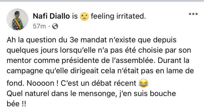 Sortie sur un 3ième mandat, raison de sa discorde avec Macky : Nafi Diallo traite Mimi Touré de tous les noms ! Sortie sur un 3ième mandat, raison de sa discorde avec Macky : Nafi Diallo traite Mimi Touré de tous les noms !