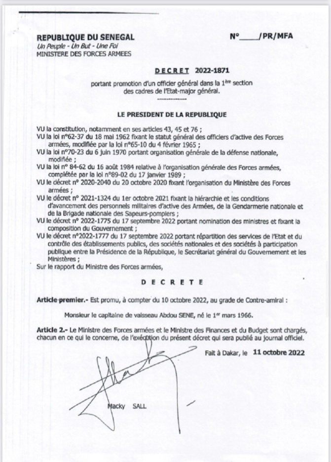 Armée sénégalaise :  Abdou Sène, capitaine de vaisseau, nommé contre-amiral