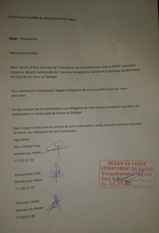 Mafia des visas: Interdiction de la manif' devant l'Ambassade de France, ce que compte faire le Frapp