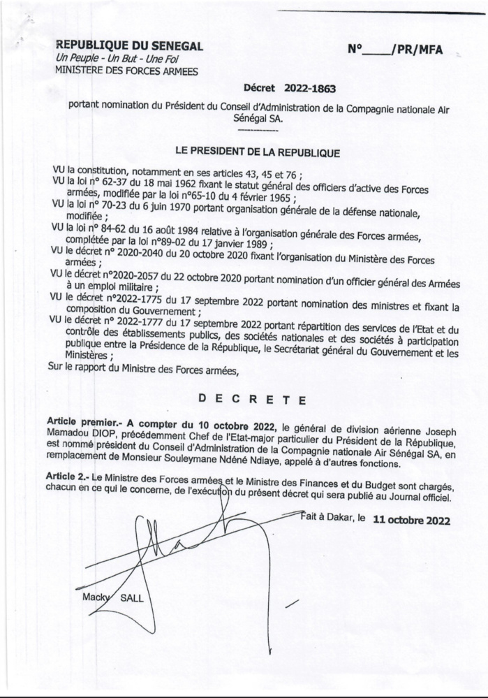Le président de la République, Macky Sall signe plusieurs décrets de nomination (DOCUMENTS)