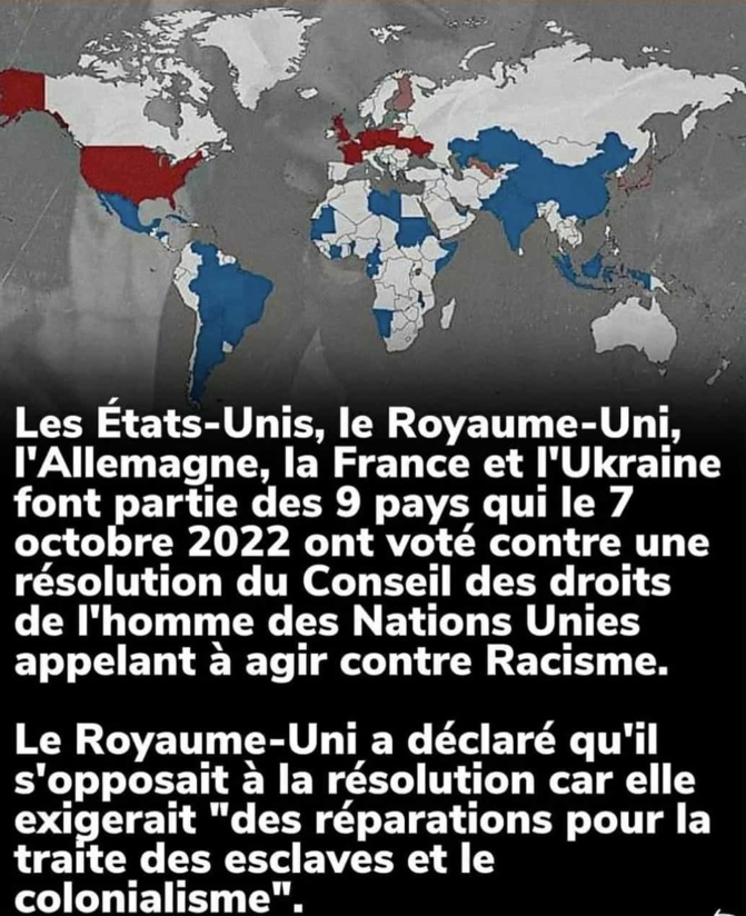 Lutte contre le racisme : Les Etats-Unis, la France, l’Angleterre, l’Allemagne et 5 autres pays occidentaux votent contre Lutte contre le racisme : Les Etats-Unis, la France, l’Angleterre, l’Allemagne et 5 autres pays occidentaux votent contre
