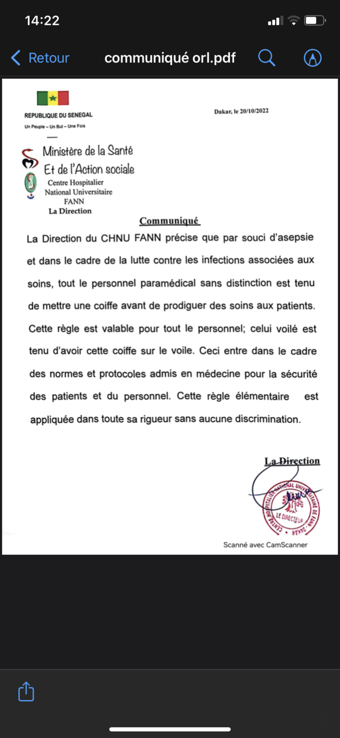 Affaire de la femme voilée de Fann: Les précisions de la direction de l'hôpital