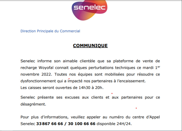 Woyofal connait quelques perturbations techniques ce mardi 1er novembre 2022 (Senelec)