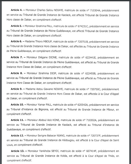 Affaire Adji Sarr - Ousmane Sonko : Pourquoi le greffier du Doyen des juges, a été affecté à Kaolack (Document) Affaire Adji Sarr - Ousmane Sonko : Pourquoi le greffier du Doyen des juges, a été affecté à Kaolack (Document)