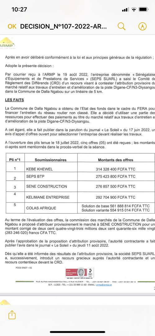 Travaux d'entretien et d'amélioration de la piste Digane/Dysangou : L'ARMP ordonne la suspension de la procédure de passation du marché